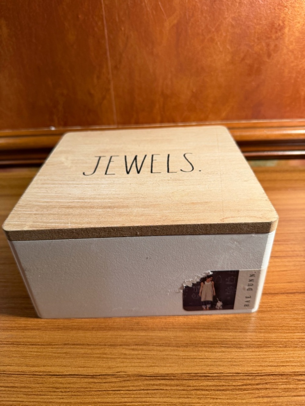 Rae Dunn "JEWELS" Jewelry Box Wooden Box Whitewashed Brand New Free Shipping